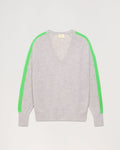Lightweight Oversized Two-Tone Striped V-Neck Jumper - 1502 Light Mottled Grey - Women