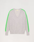 Lightweight Oversized Two-Tone Striped V-Neck Jumper - 1502 Light Mottled Grey - Women