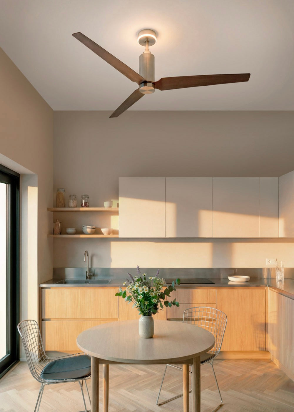 Wind Forma - 45W Quiet Ceiling Fan with Optional Ambient Light - Nickel/Dark Wood Effect
