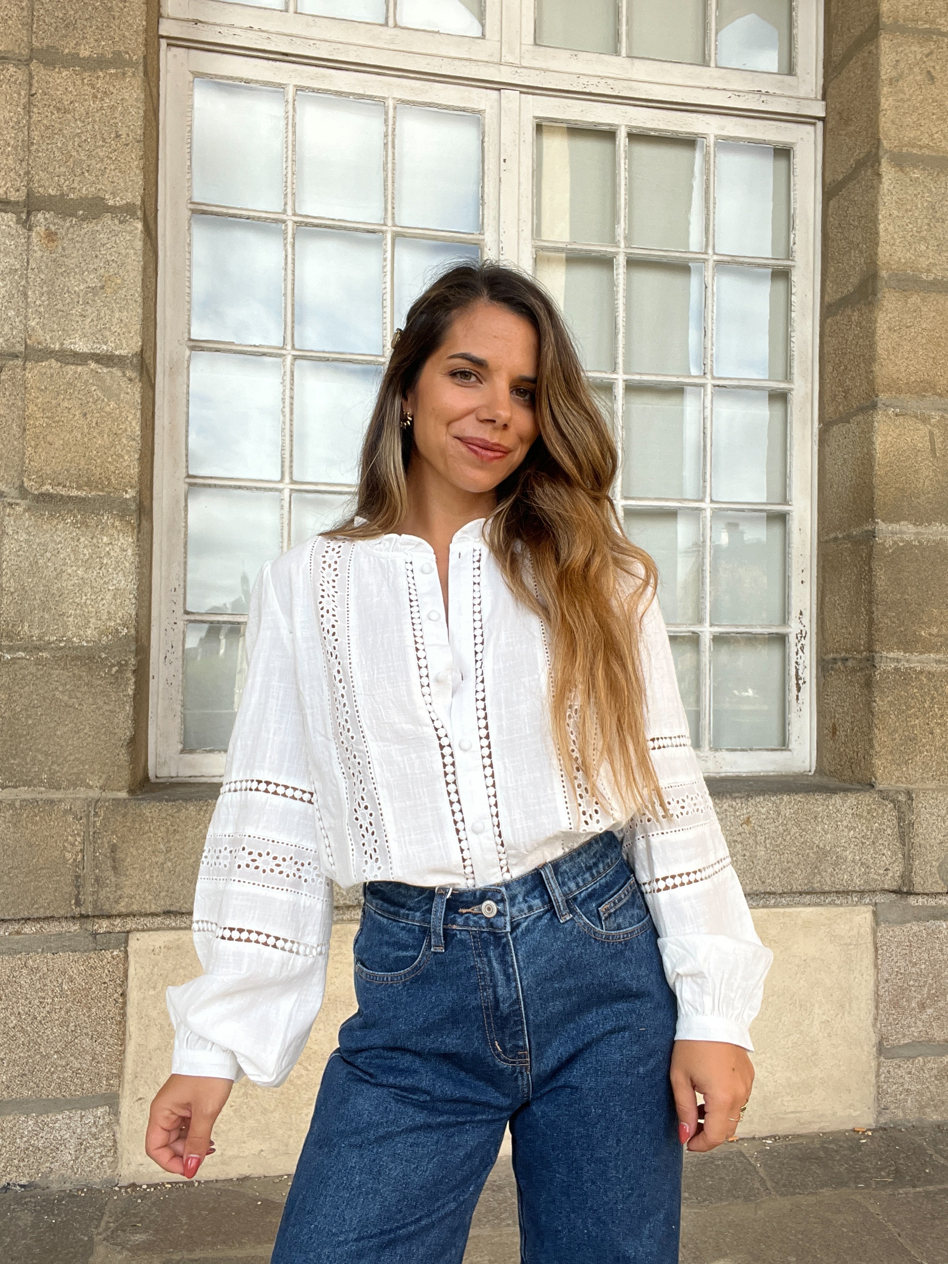 White Blouse with Colombe Embroidery