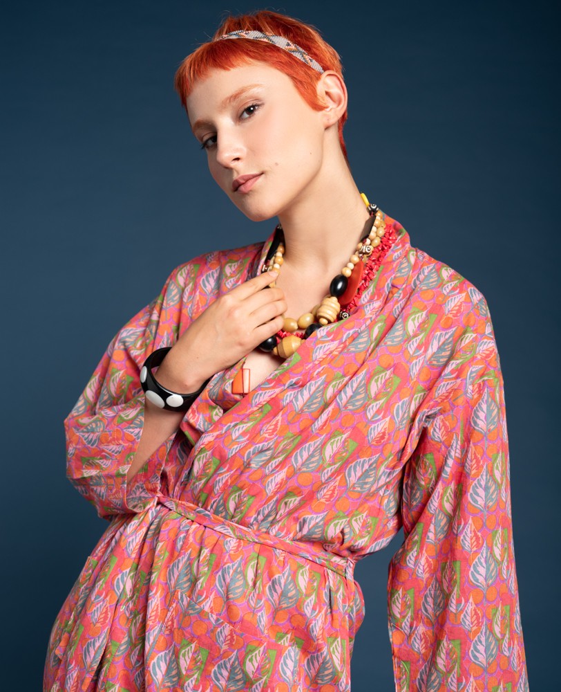 Kimono largo - Dotty bright coral