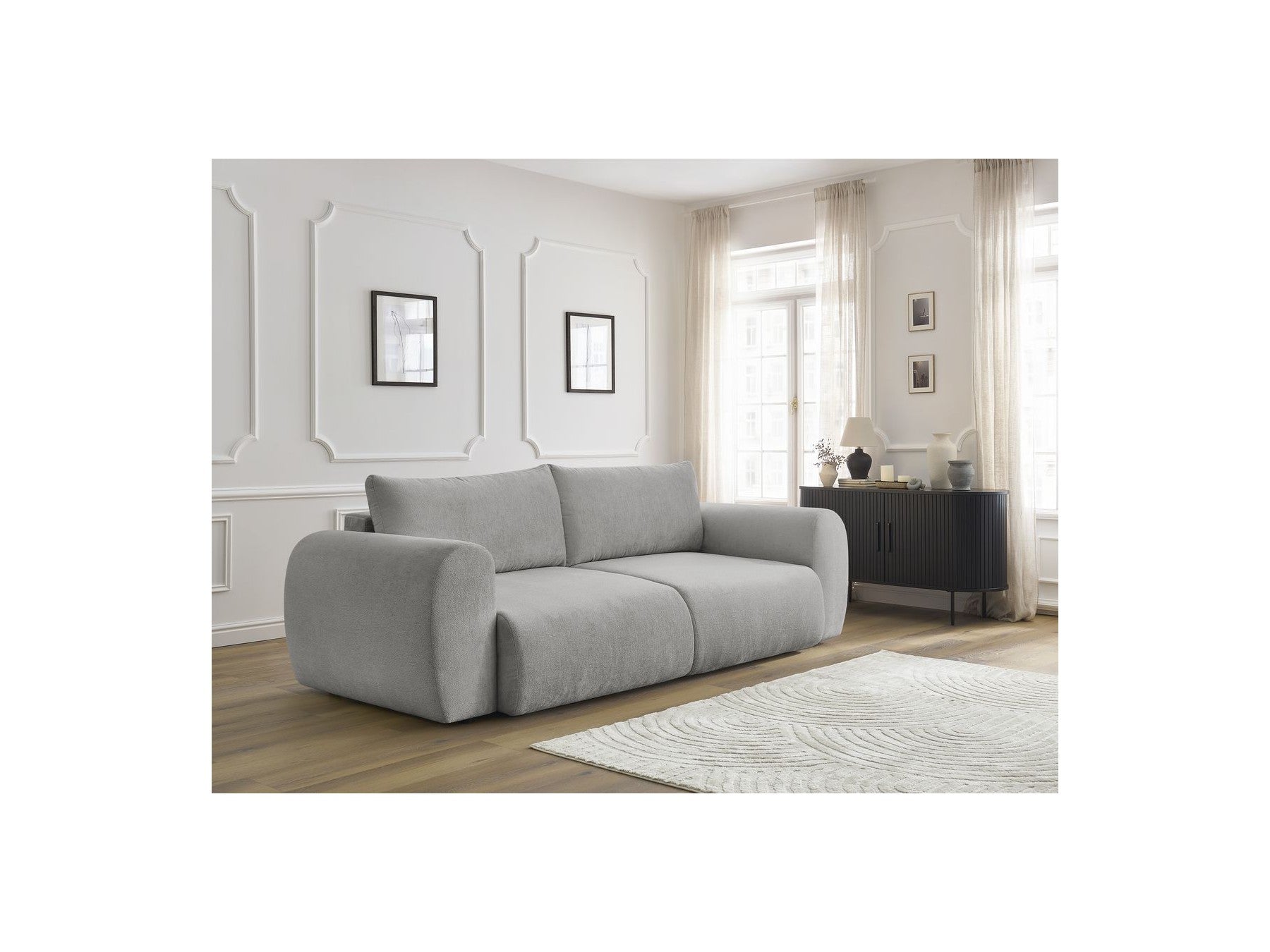 Canapé Droit Convertible Coffre Lucien - Tissu Lisse