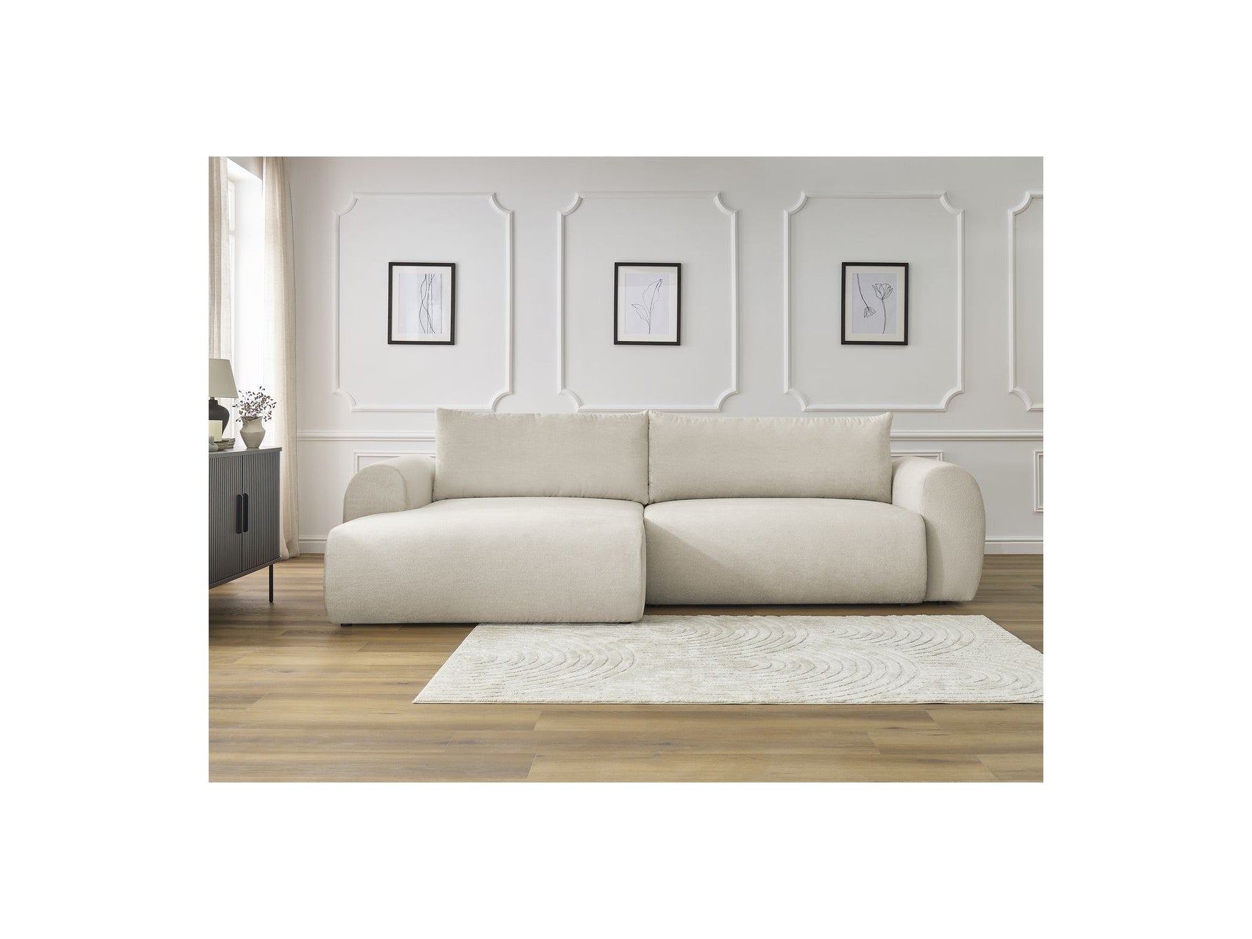 Canapé D'Angle Convertible Coffre Lucien - Tissu Lisse - Angle Gauche