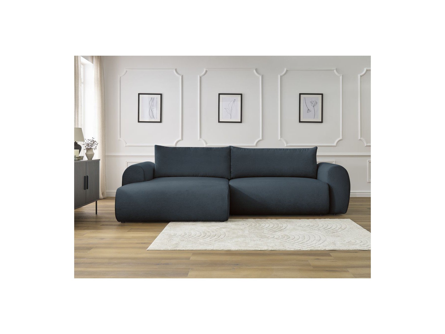 Canapé D'Angle Convertible Coffre Lucien - Tissu Lisse - Angle Gauche