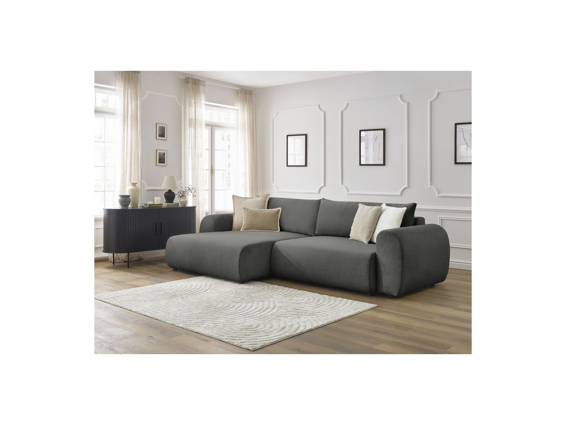 Canapé D'Angle Convertible Coffre Lucien - Tissu Lisse - Angle Gauche