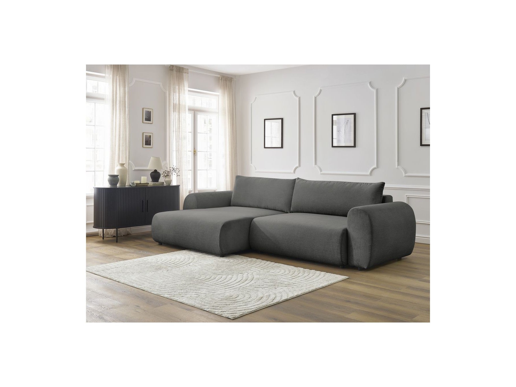 Canapé D'Angle Convertible Coffre Lucien - Tissu Lisse - Angle Gauche