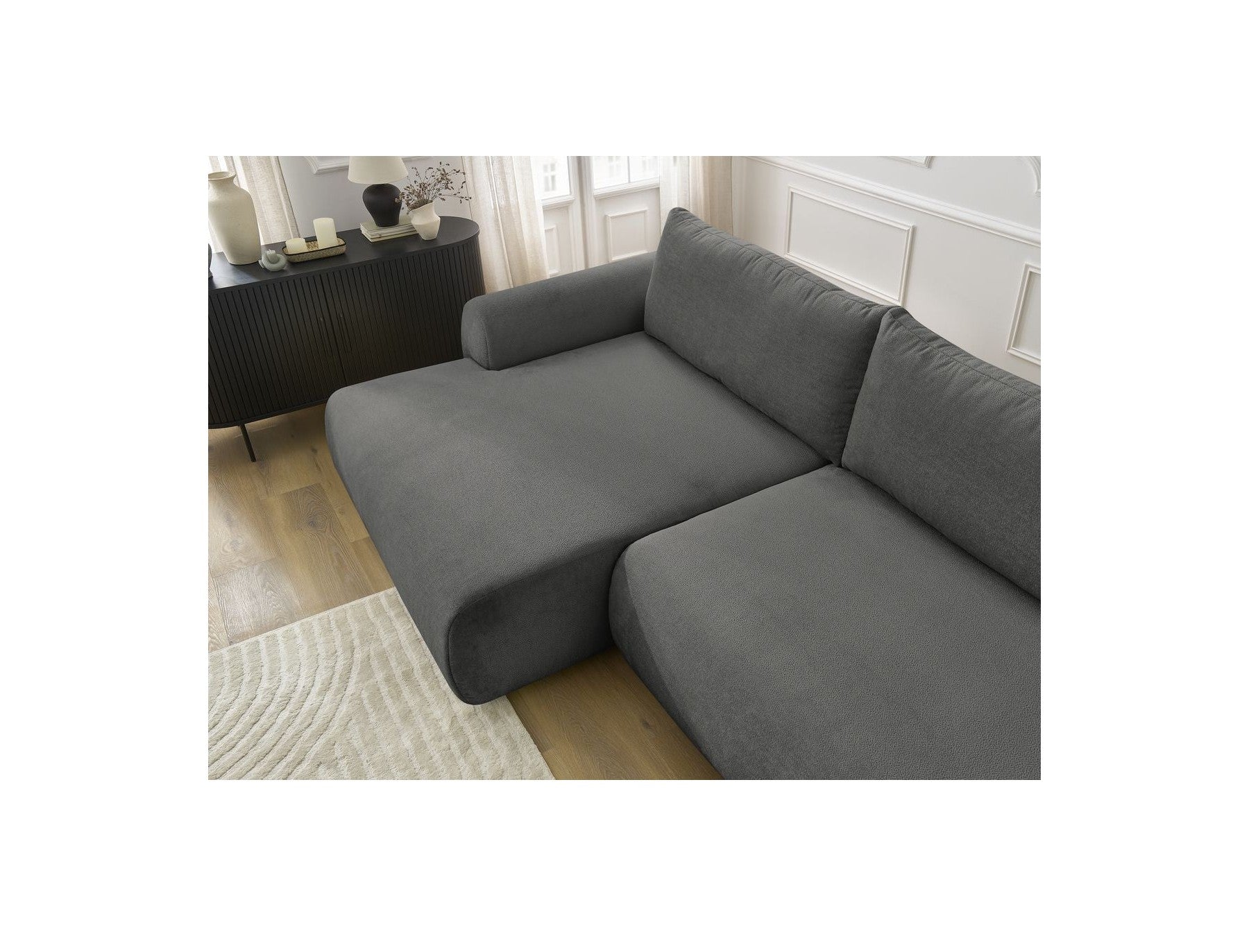 Canapé D'Angle Convertible Coffre Lucien - Tissu Lisse - Angle Gauche