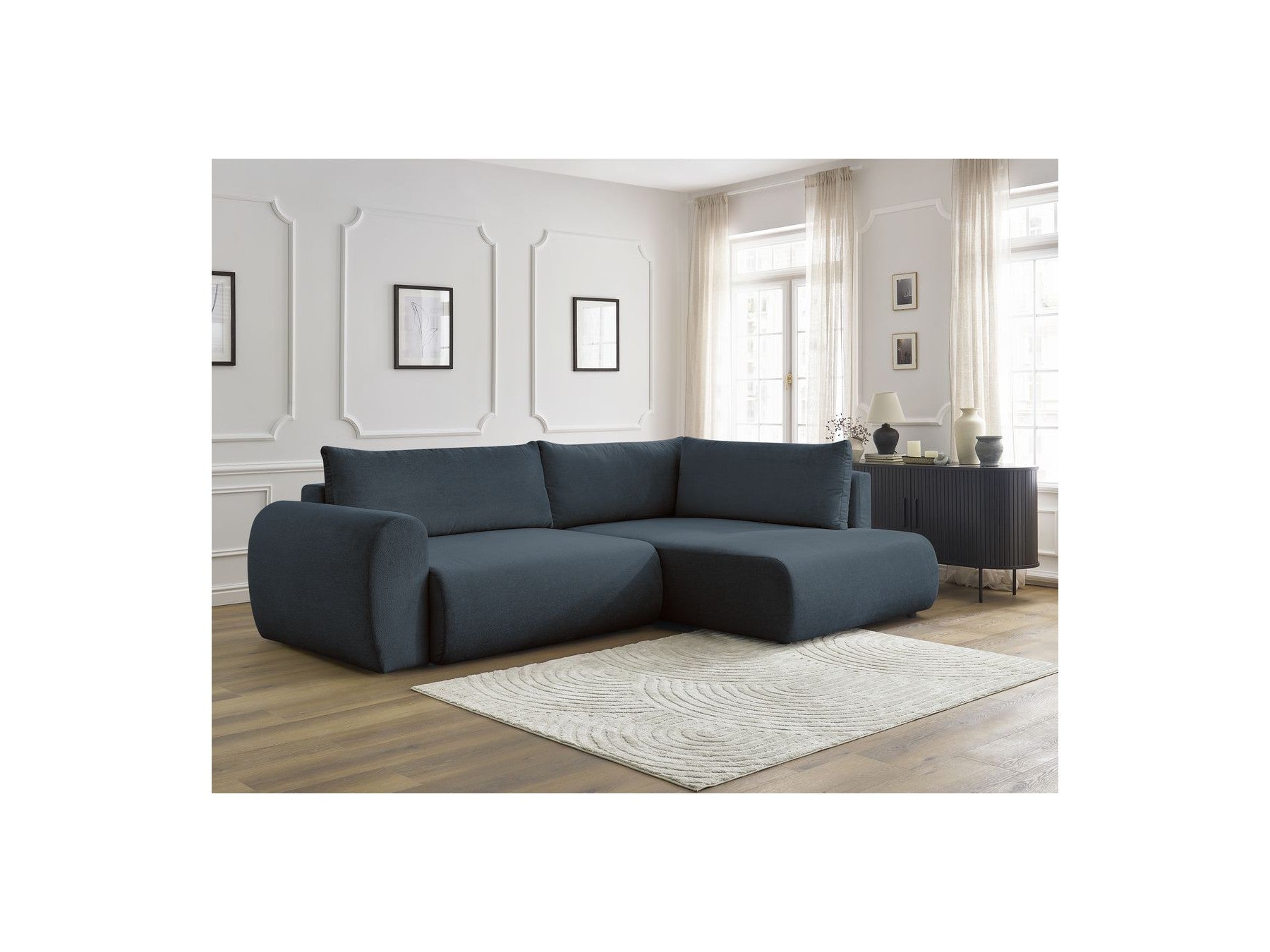 Canapé D'Angle L Convertible Coffre - Lucien - Tissu Lisse - Angle Droit