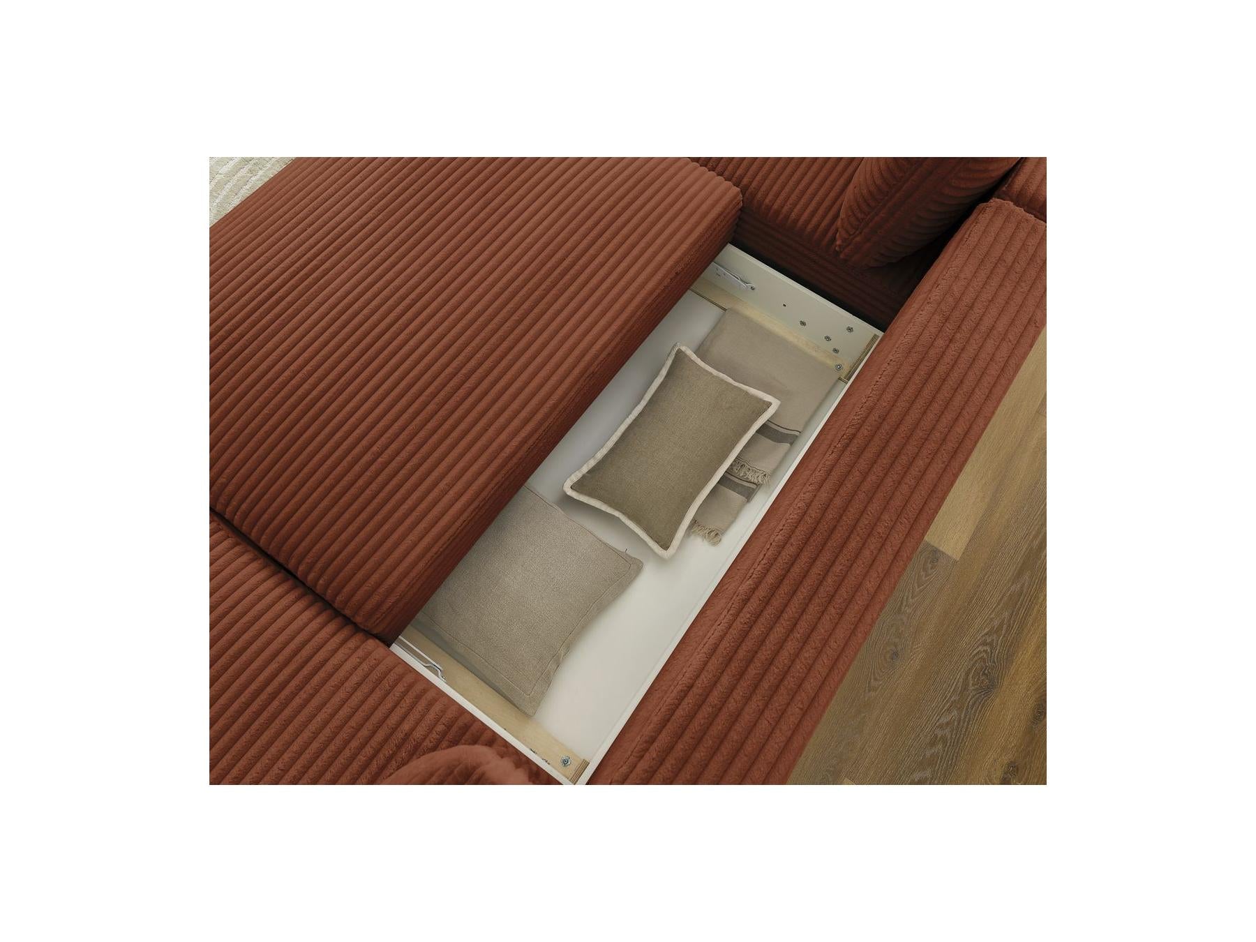 Lucien - Canapé Panoramique Convertible Coffre - Gros Côtelé Doux - Angle Droit