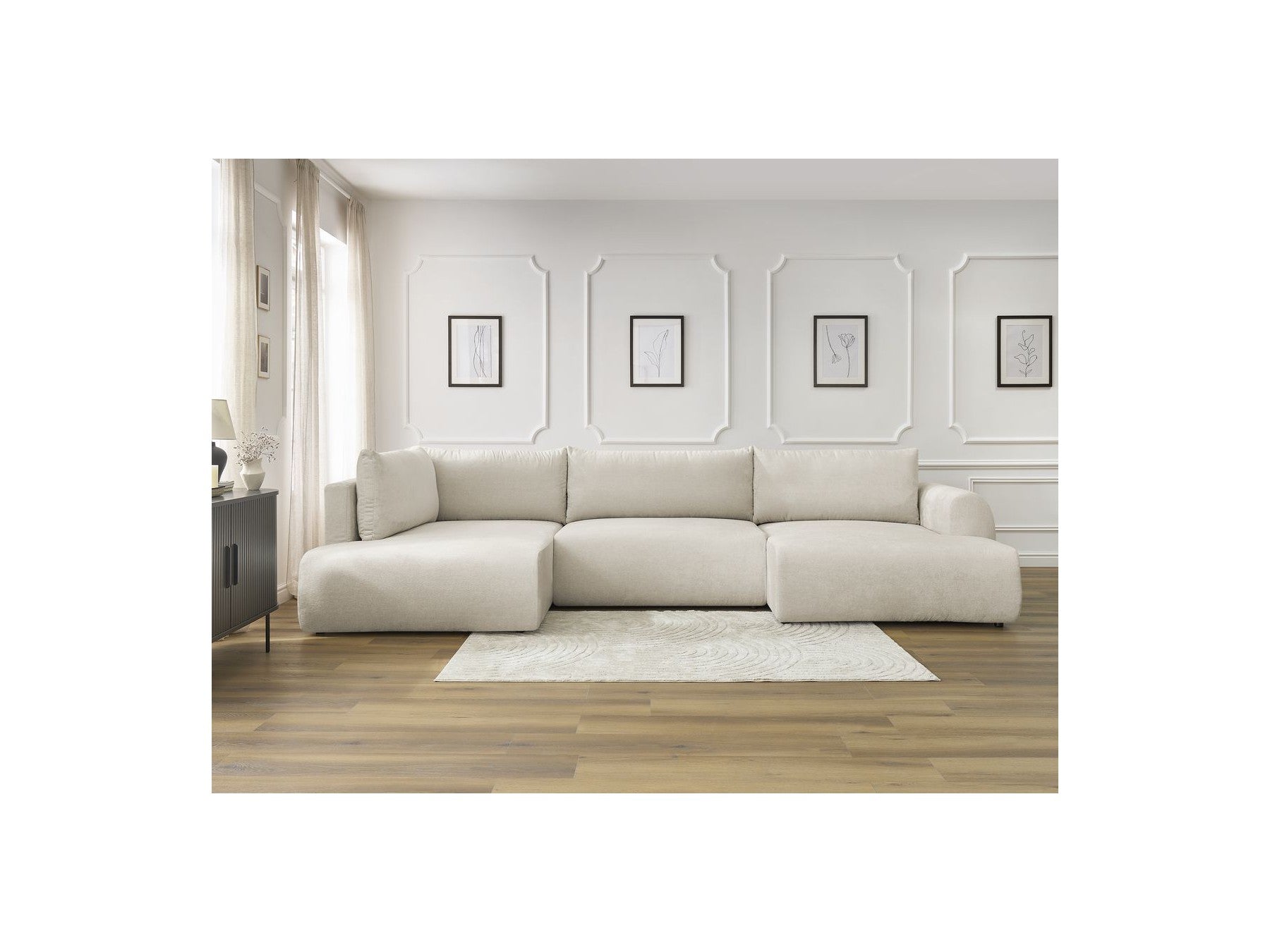 Canapé Panoramique Convertible Coffre - Lucien - Tissu Lisse - Angle Droit