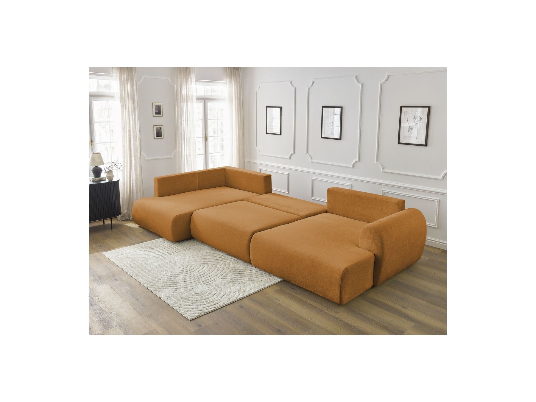 Canapé Panoramique Convertible Coffre - Lucien - Tissu Lisse - Angle Droit