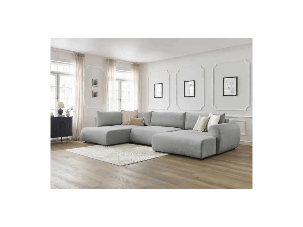 Canapé Panoramique Convertible Coffre - Lucien - Tissu Lisse - Angle Droit