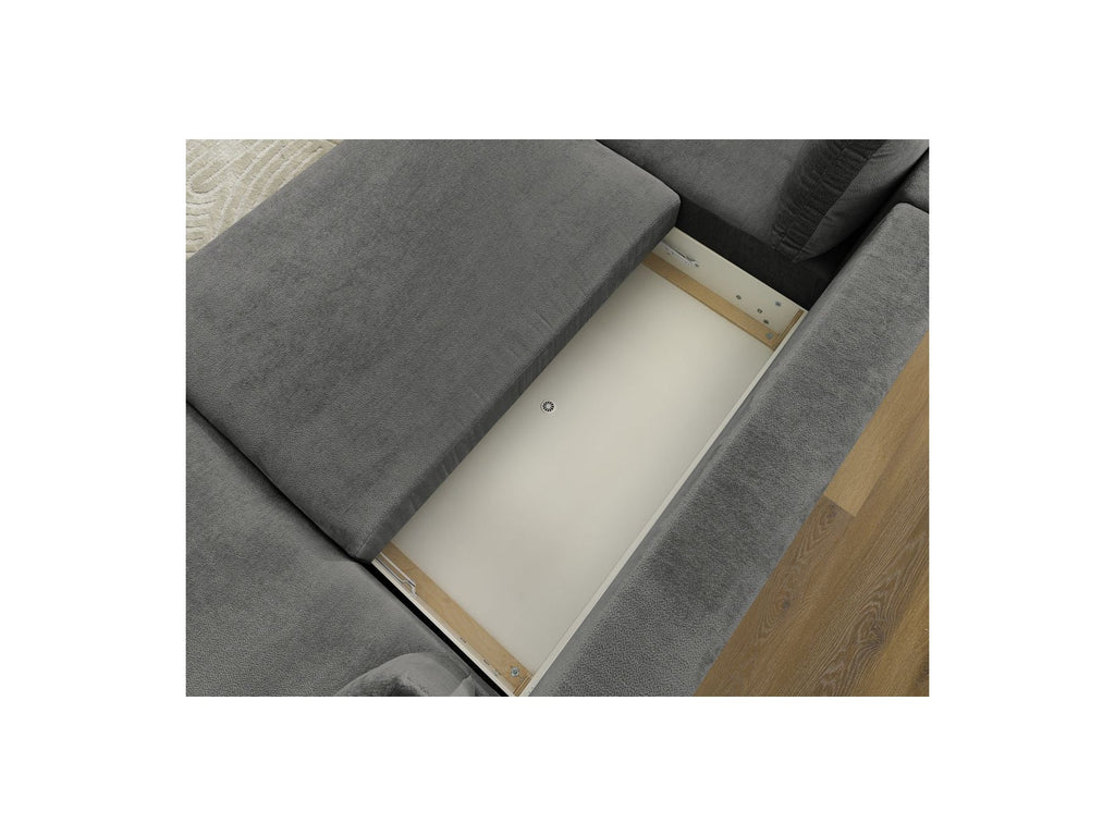 Canapé Panoramique Convertible Coffre - Lucien - Tissu Lisse - Angle Droit