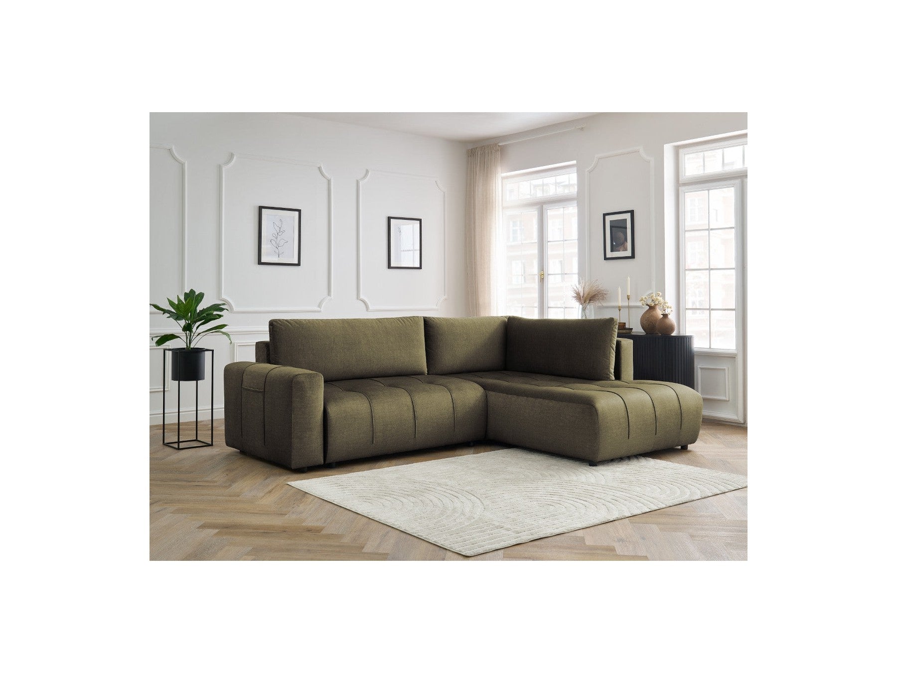 Arsene - L-shaped Convertible Corner Sofa with Storage - Velvet - Right-hand Corner