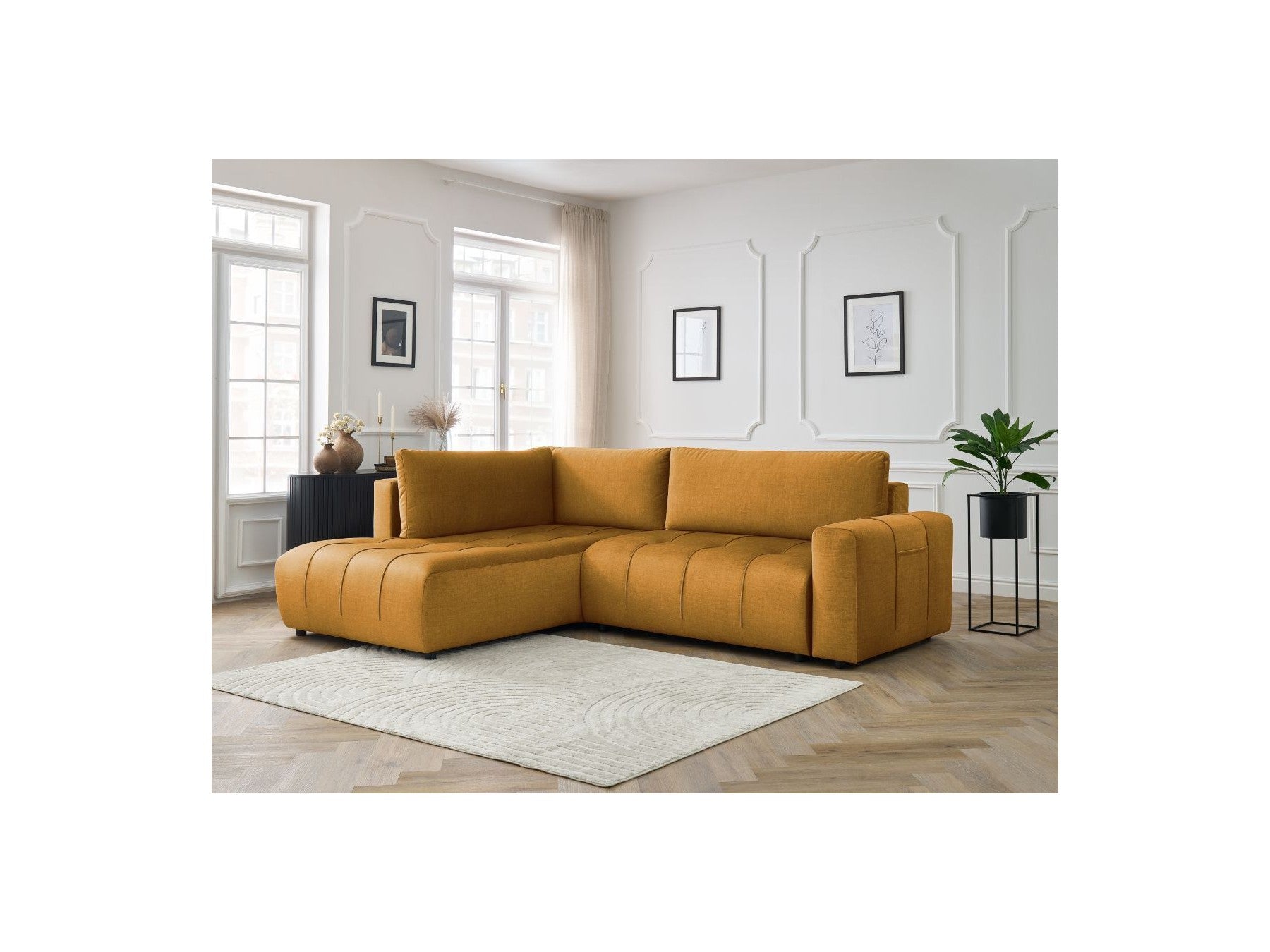 Arsene - Canapé D'Angle L Convertible Coffre - Velours - Angle Gauche
