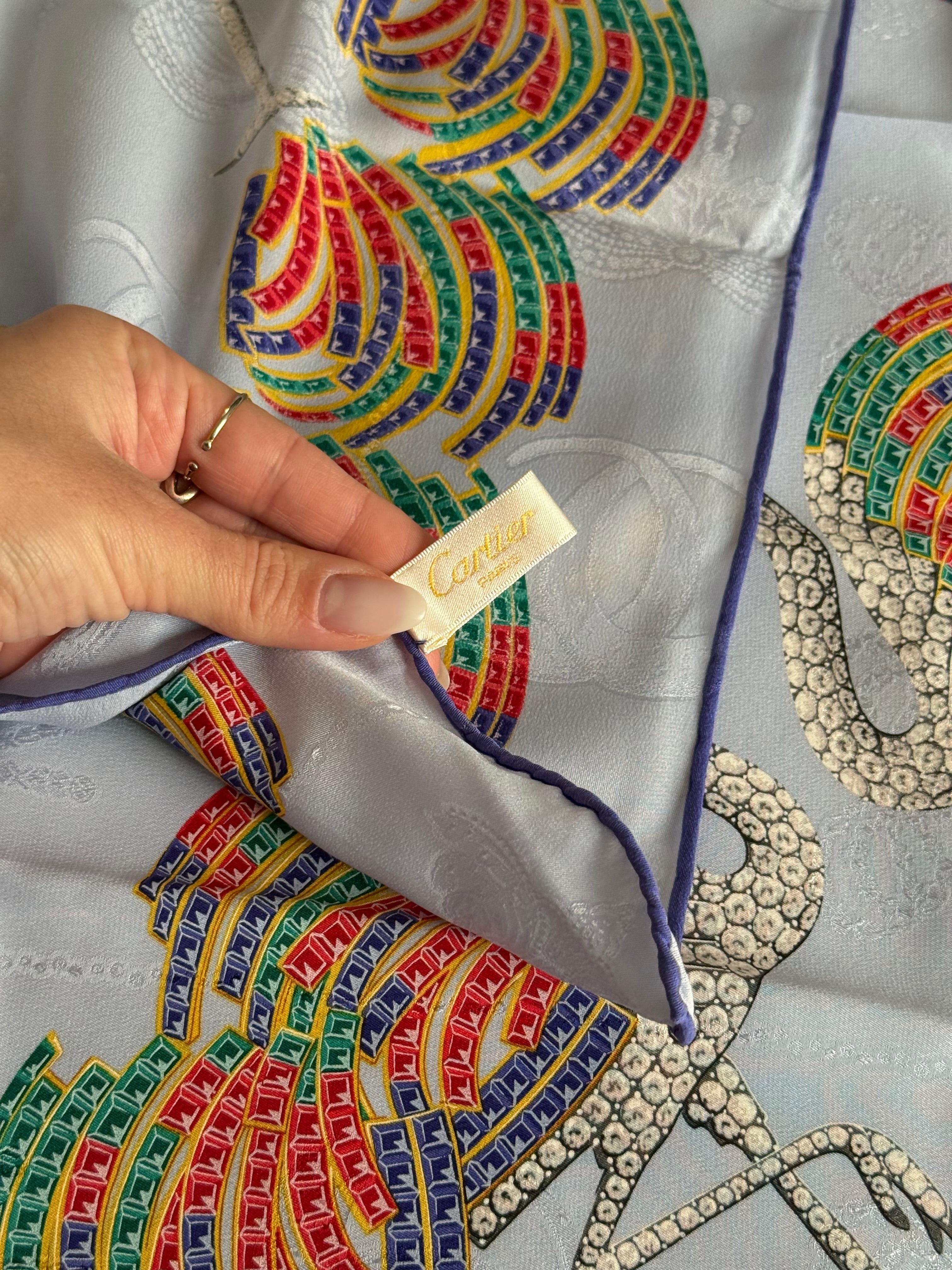 Cartier Scarf – Swan And Multicoloured Feather Patterns