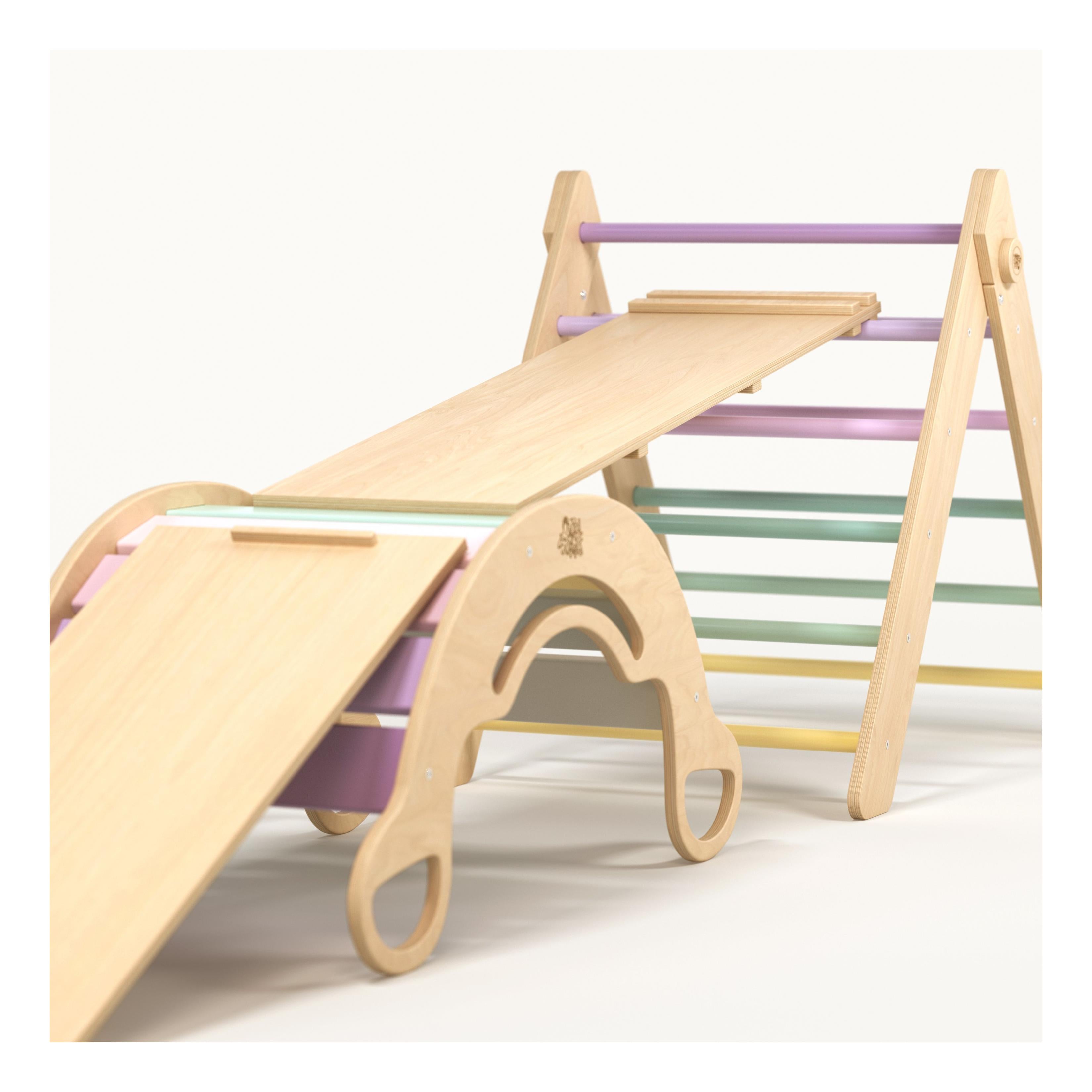 Grand Triangle De Pikler + 2 Planches Double Face + Bascule D'Équilibre