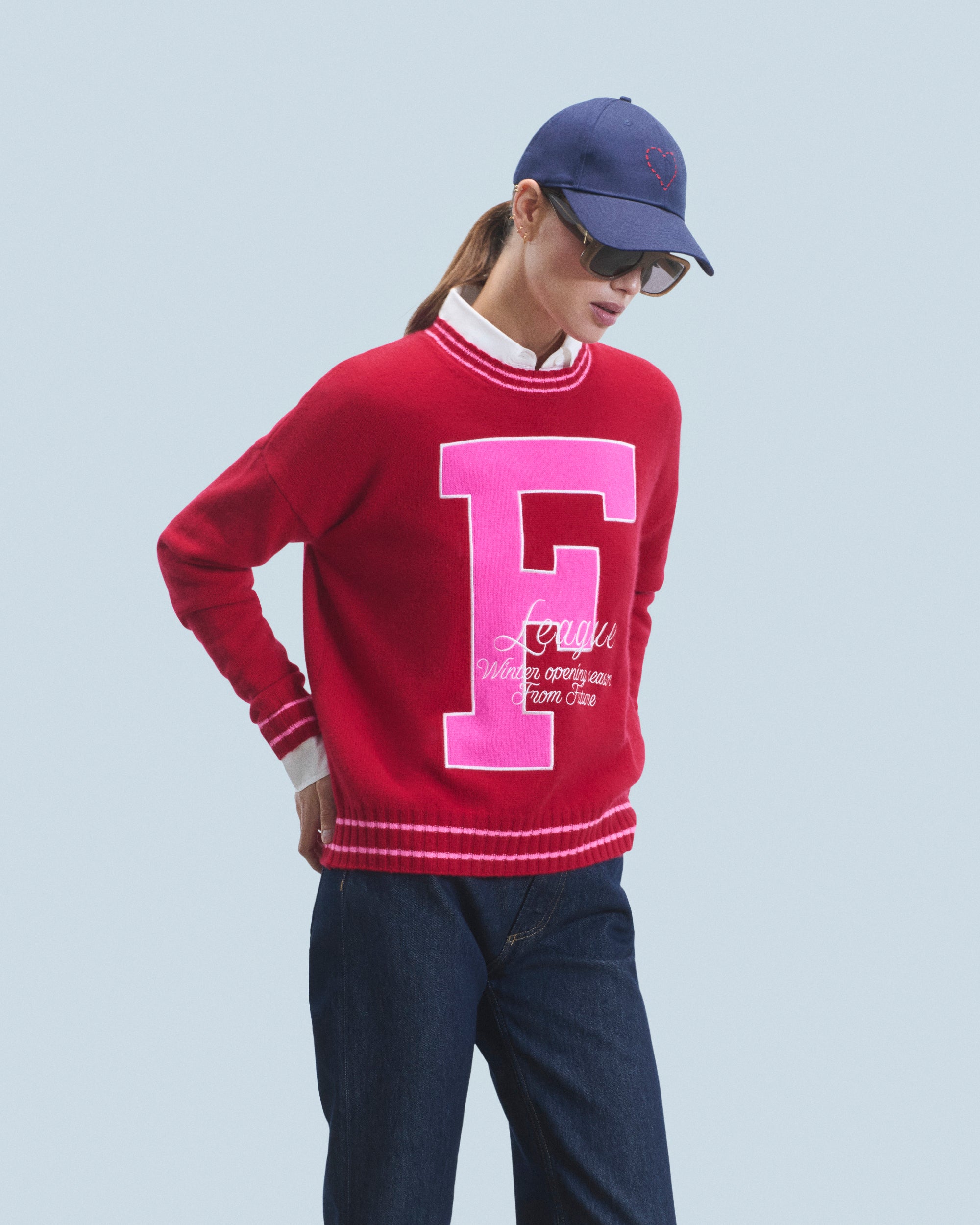 Jersey F con cuello redondo - Rojo oscuro - 100% Cashmere - Mujer