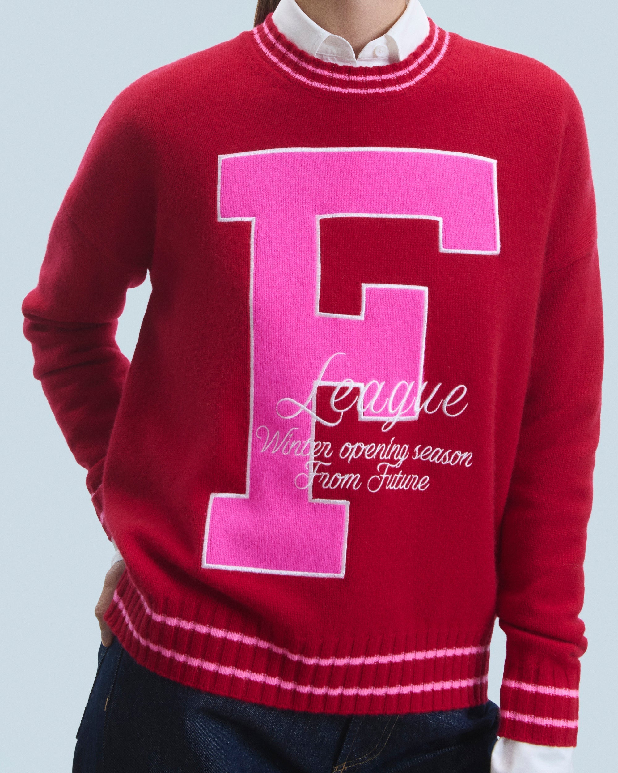 Jersey F con cuello redondo - Rojo oscuro - 100% Cashmere - Mujer