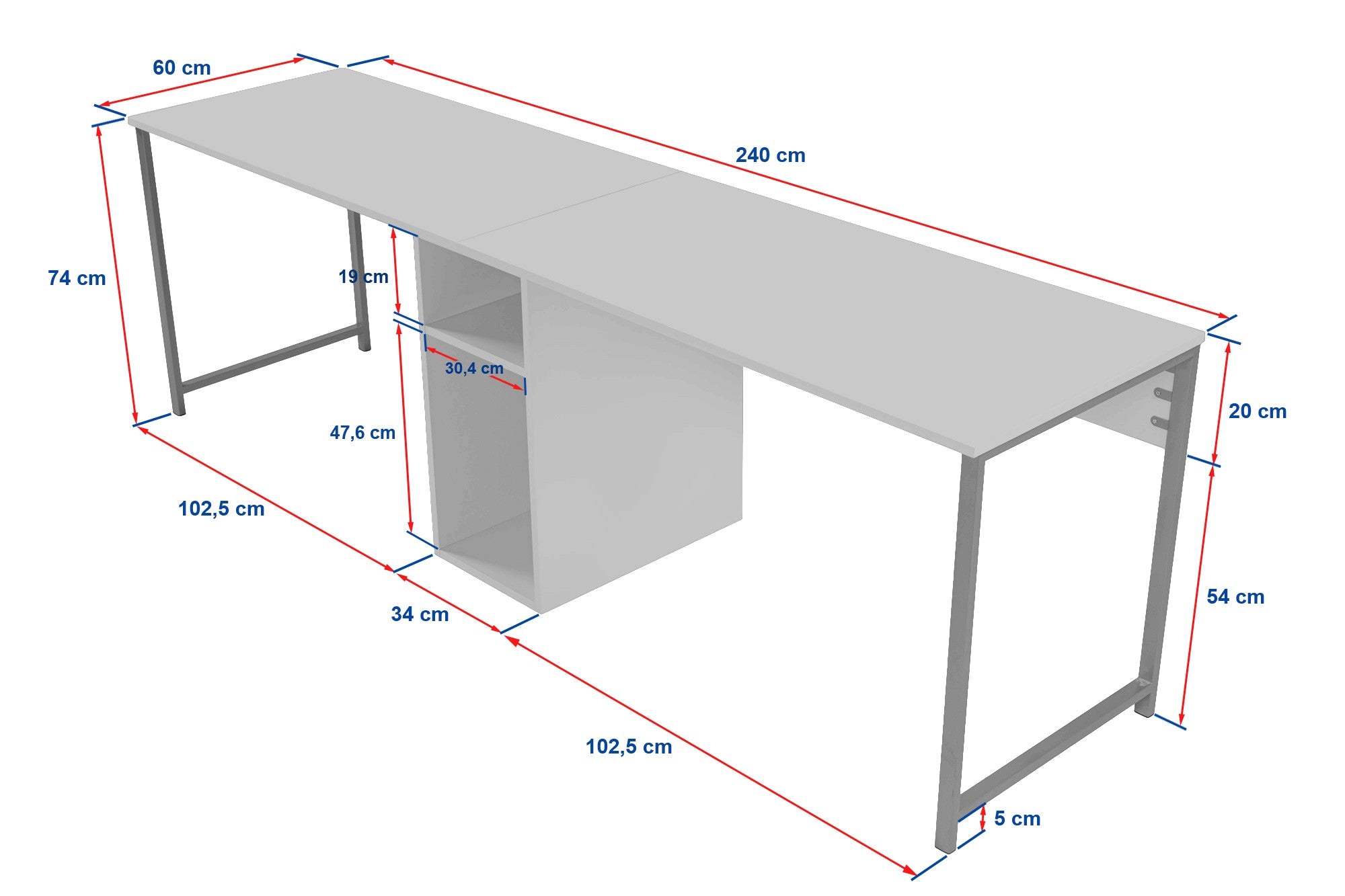 Twin Study Desk - Bureau - Anthracite/Noir