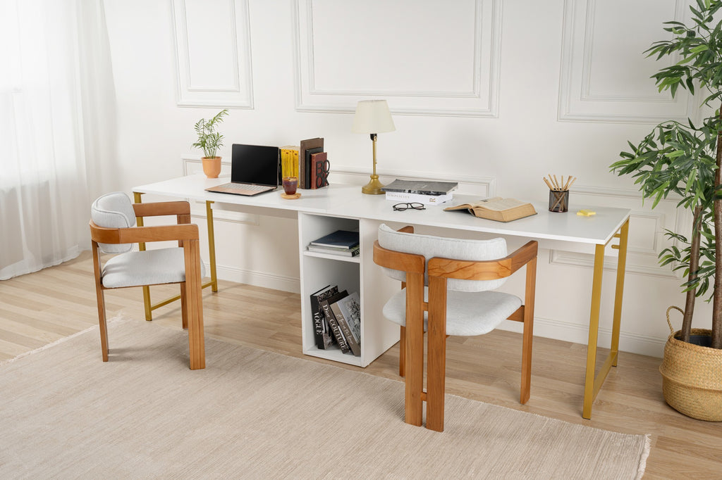 Twin Study Desk - Bureau - Blanc/Doré