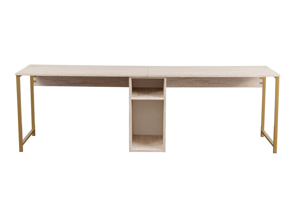 Twin Study Desk - Bureau - Travertine/Doré