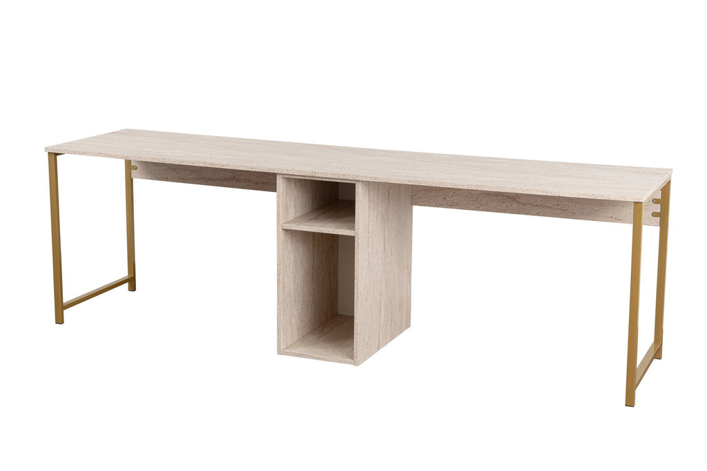 Twin Study Desk - Bureau - Travertine/Doré