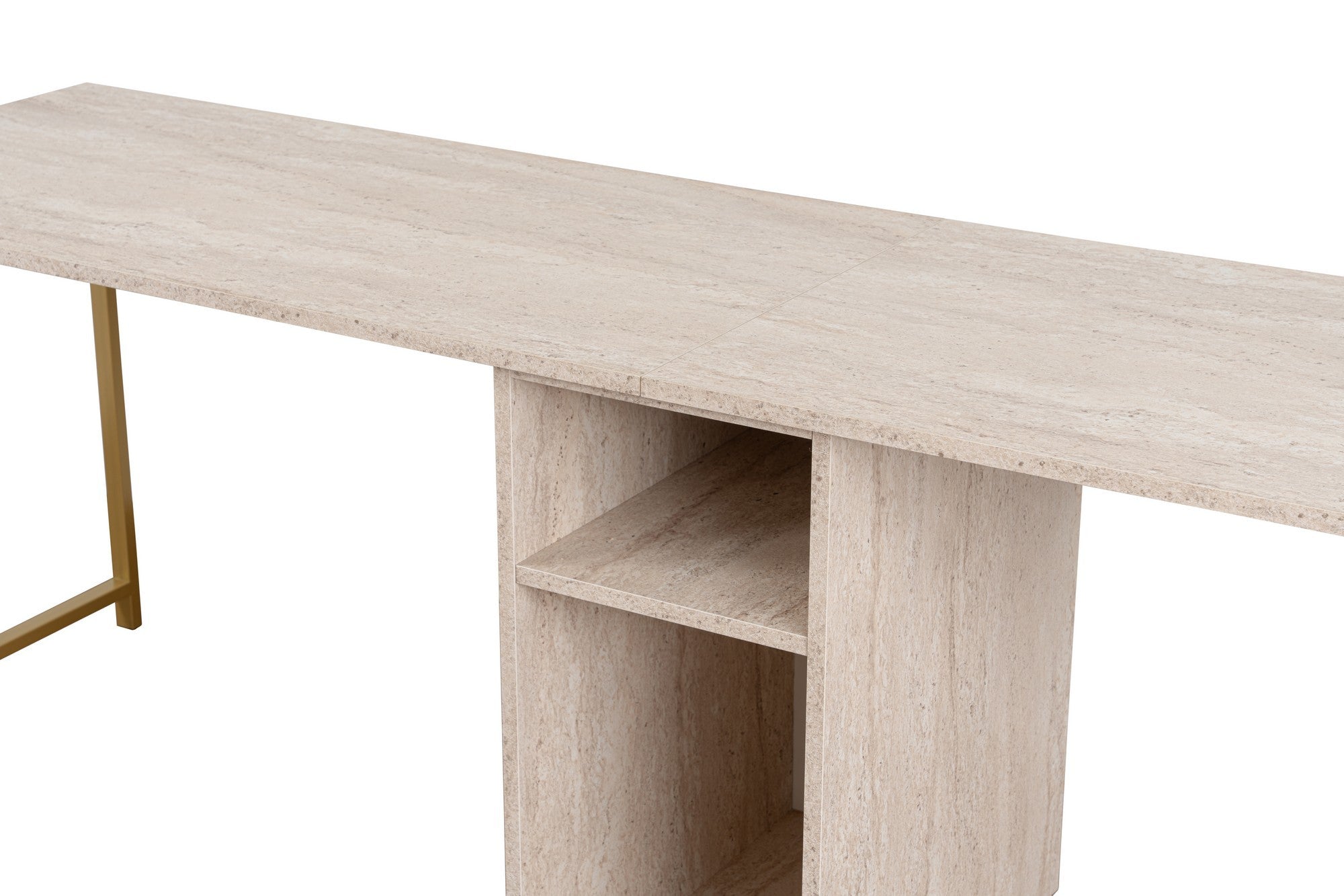 Twin Study Desk - Bureau - Travertine/Doré