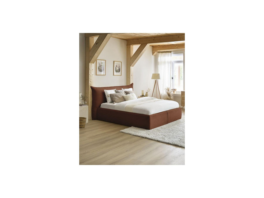 Jade - Cama con arcón con cabecero efecto almohada - Pana gruesa suave
