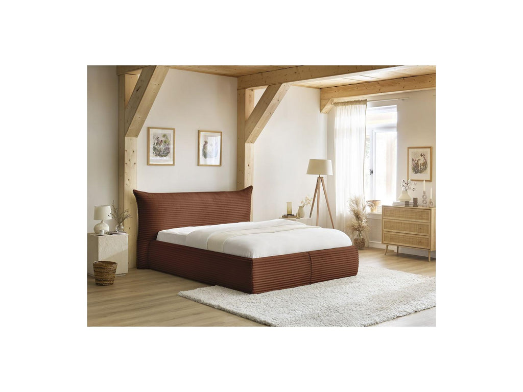 Jade - Cama con arcón con cabecero efecto almohada - Pana gruesa suave