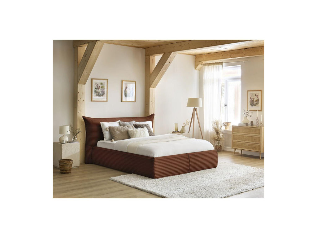 Jade - Cama con arcón con cabecero efecto almohada - Pana gruesa suave