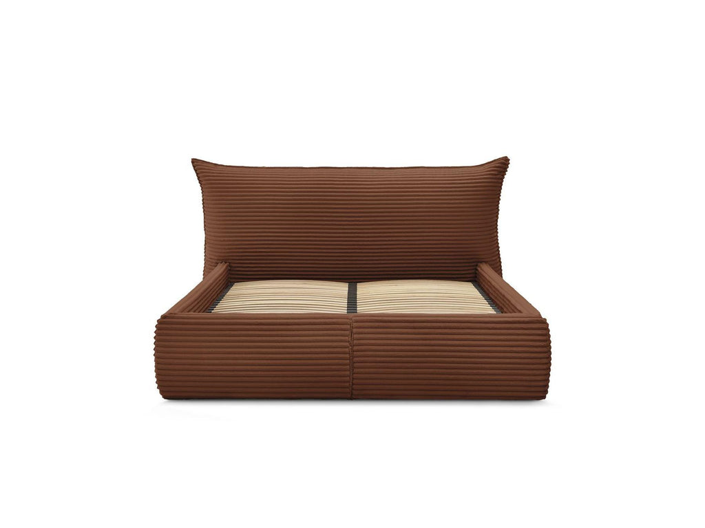 Jade - Cama con arcón con cabecero efecto almohada - Pana gruesa suave
