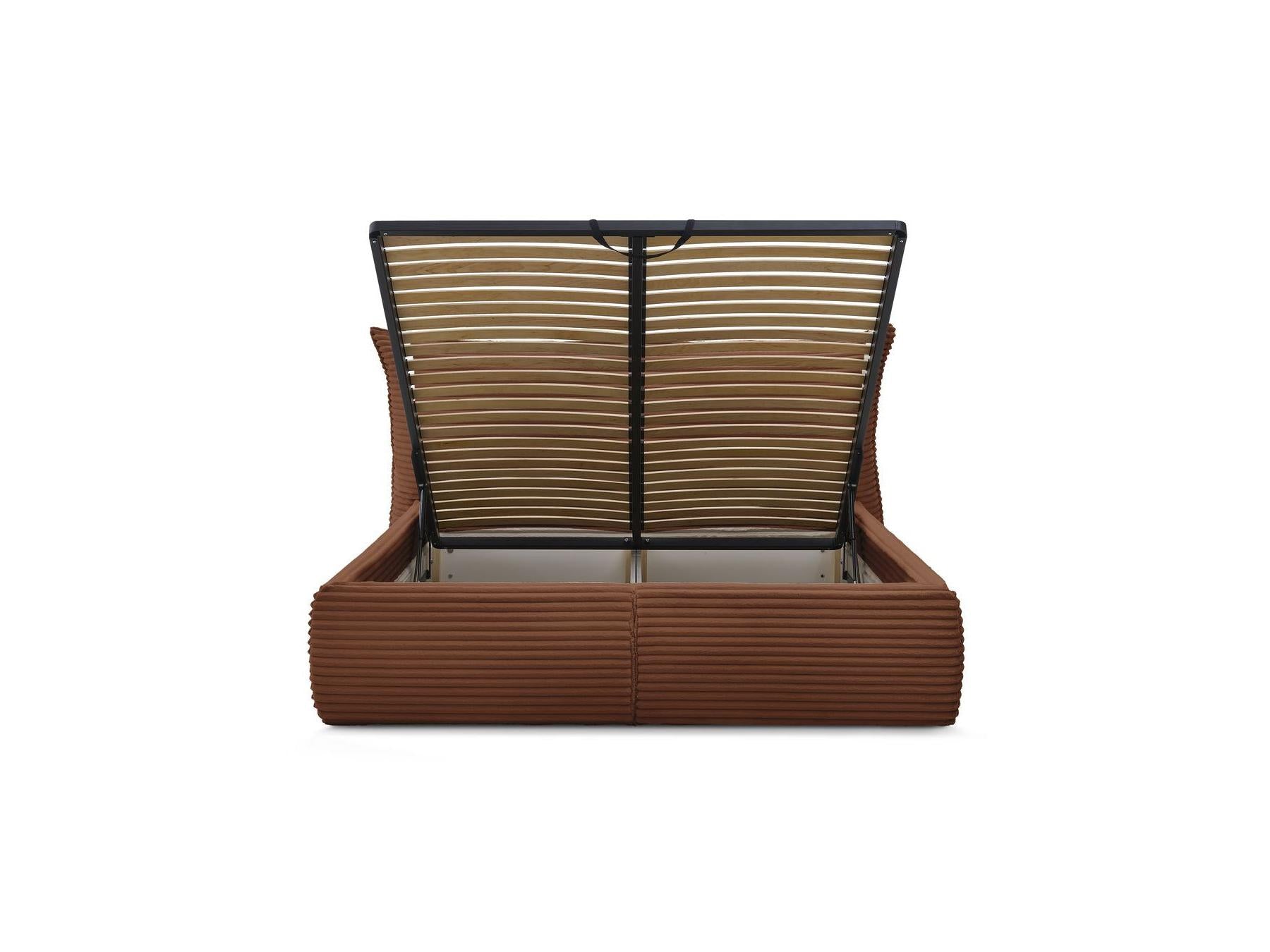 Jade - Cama con arcón con cabecero efecto almohada - Pana gruesa suave