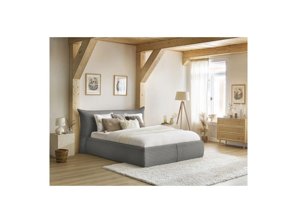 Jade - Cama con arcón con cabecero efecto almohada - Pana gruesa suave