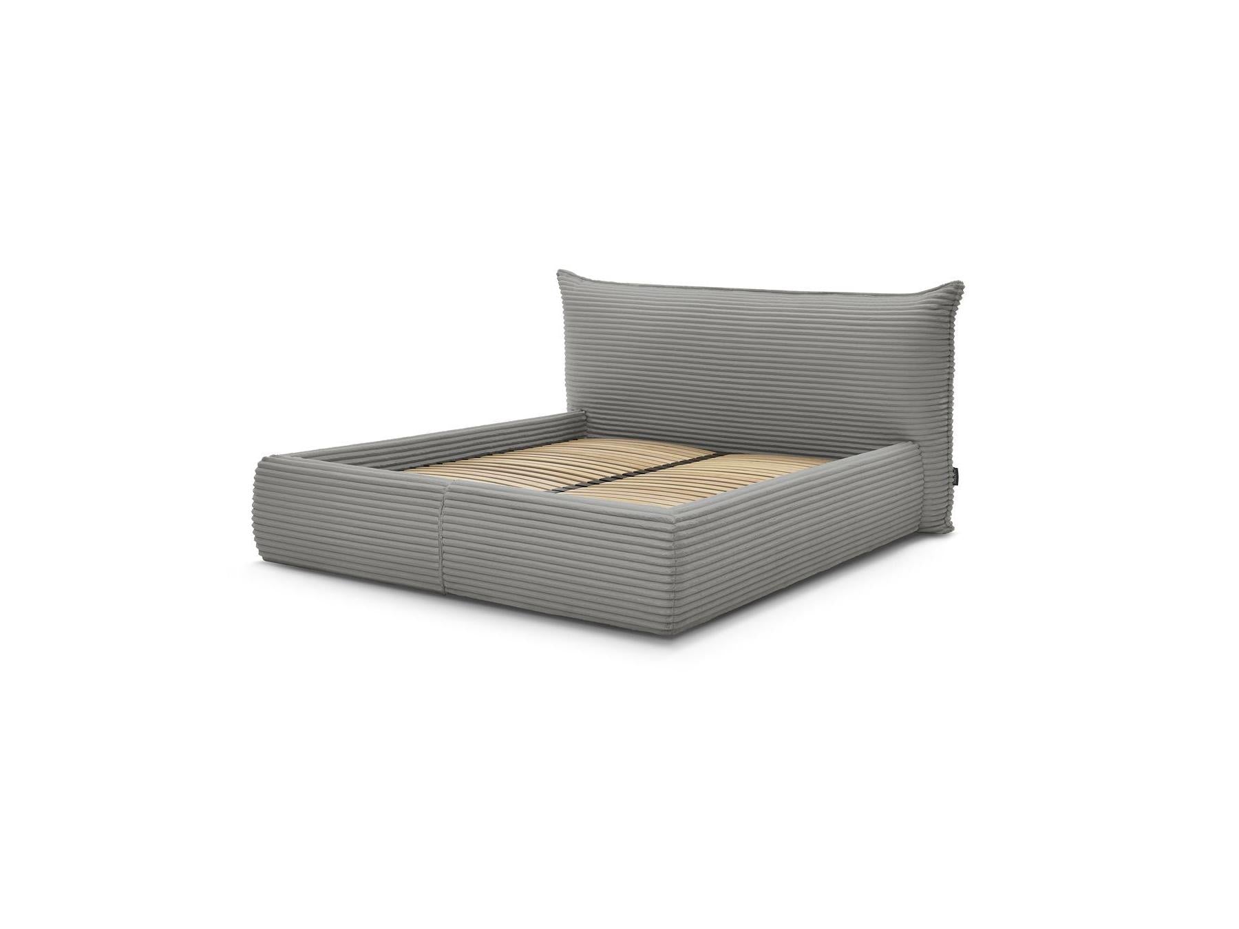 Jade - Cama con arcón con cabecero efecto almohada - Pana gruesa suave