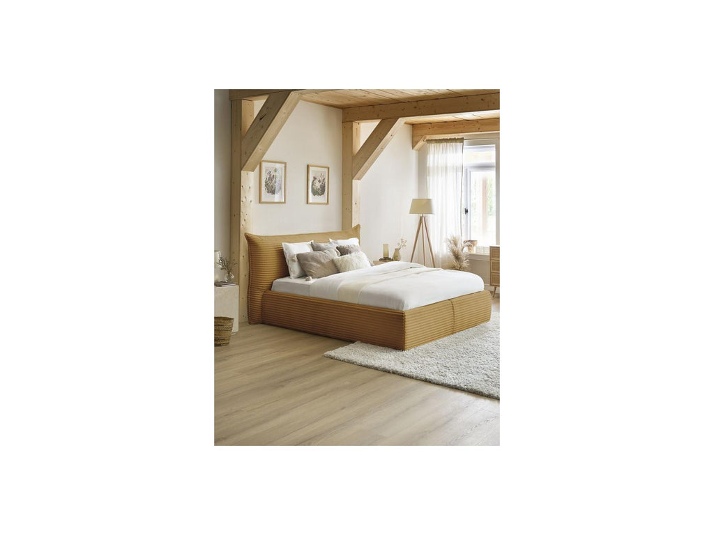 Jade - Cama con arcón con cabecero efecto almohada - Pana gruesa suave