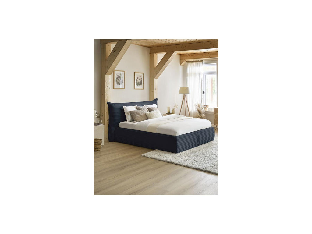 Jade - Cama con arcón con cabecero efecto almohada - Pana gruesa suave