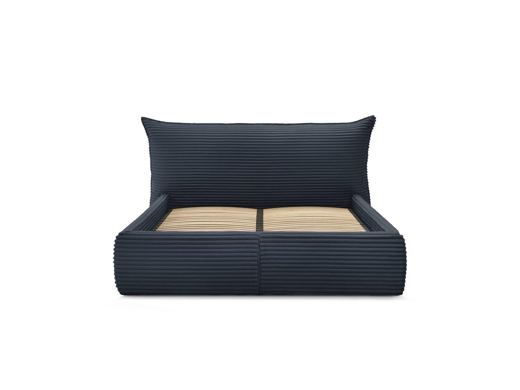 Jade - Cama con arcón con cabecero efecto almohada - Pana gruesa suave