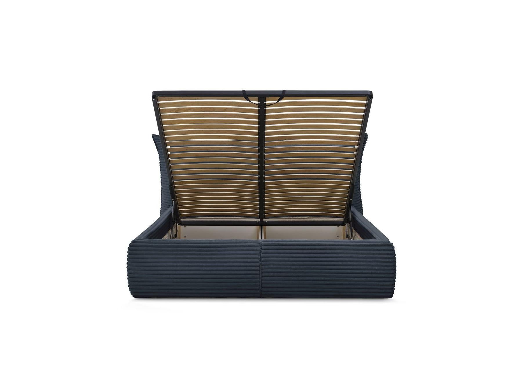 Jade - Cama con arcón con cabecero efecto almohada - Pana gruesa suave