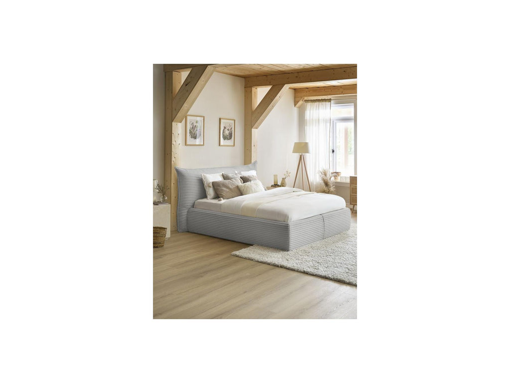 Jade - Cama con arcón con cabecero efecto almohada - Pana gruesa suave