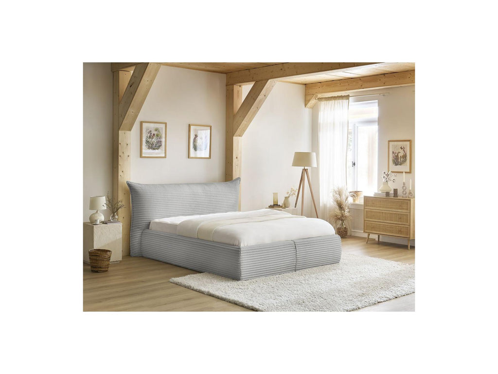 Jade - Cama con arcón con cabecero efecto almohada - Pana gruesa suave