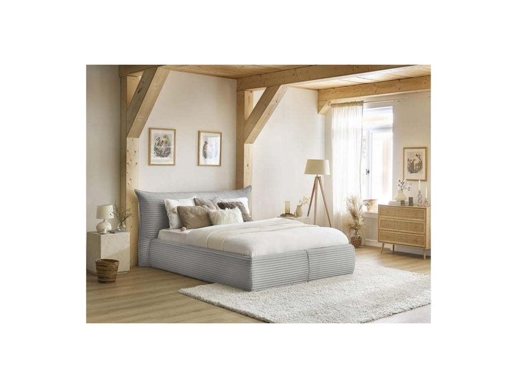 Jade - Cama con arcón con cabecero efecto almohada - Pana gruesa suave