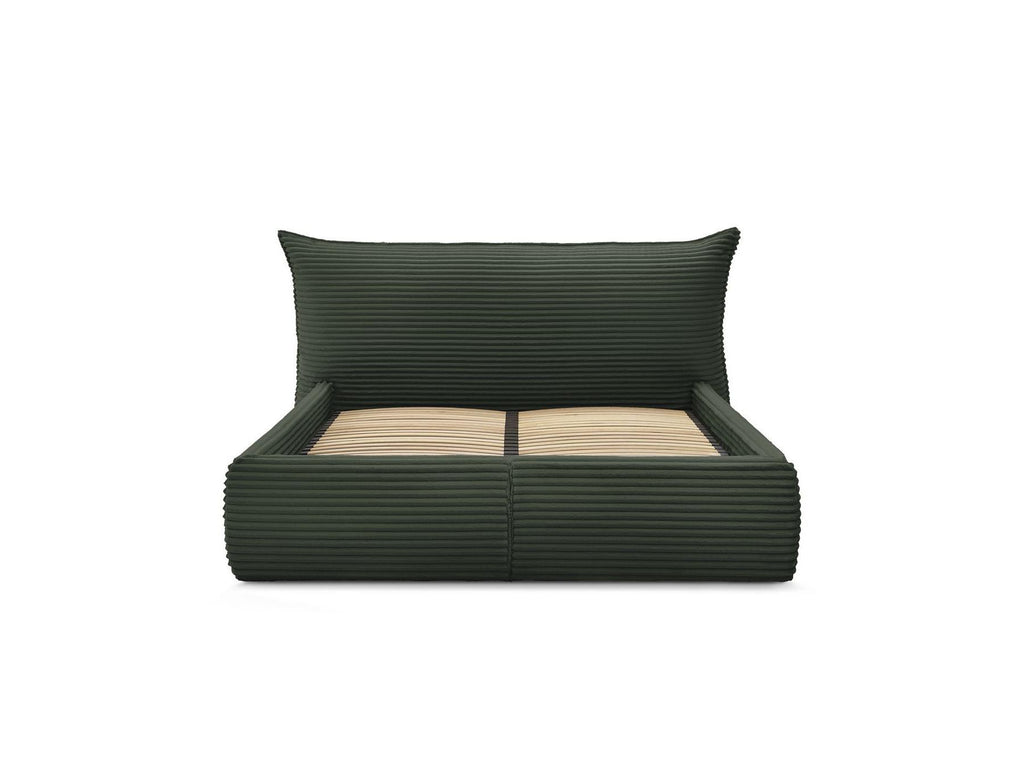 Jade - Cama con arcón con cabecero efecto almohada - Pana gruesa suave