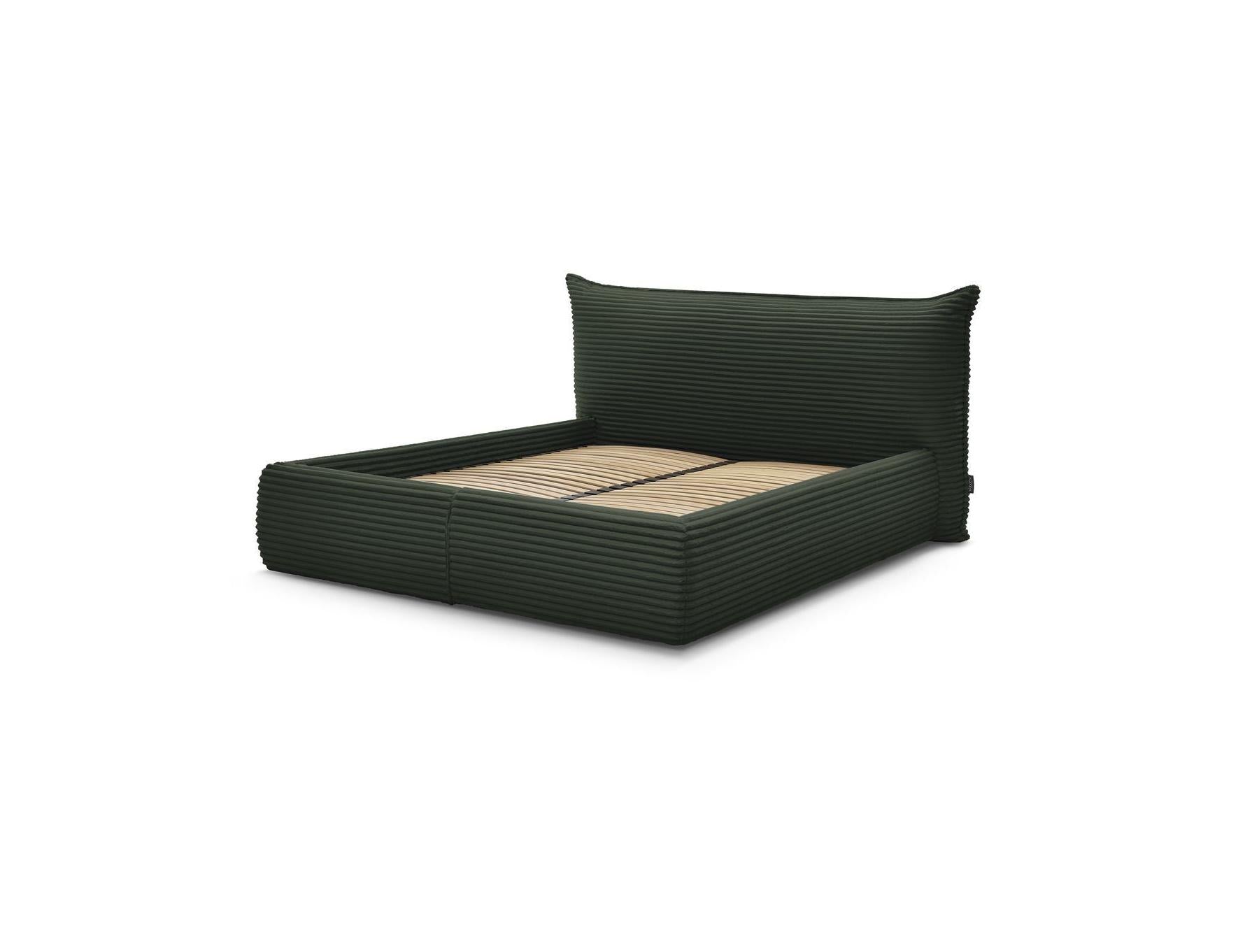 Jade - Cama con arcón con cabecero efecto almohada - Pana gruesa suave