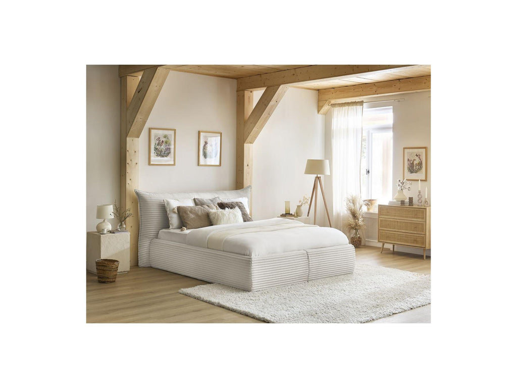 Jade - Cama con arcón con cabecero efecto almohada - Pana gruesa suave