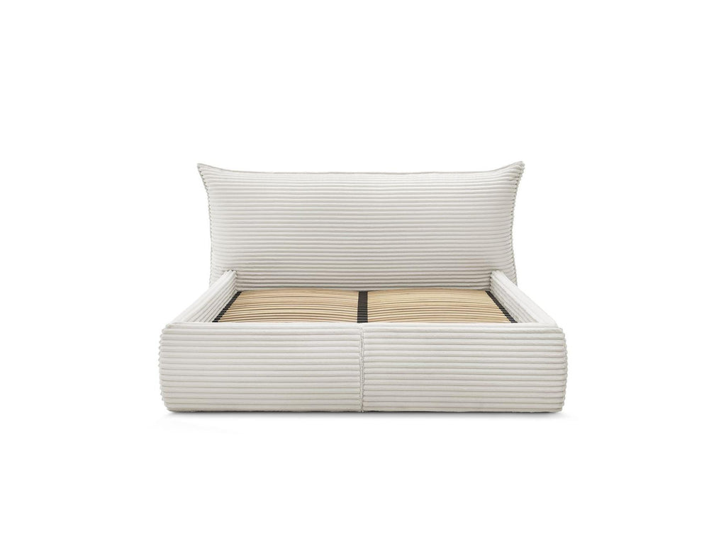 Jade - Cama con arcón con cabecero efecto almohada - Pana gruesa suave