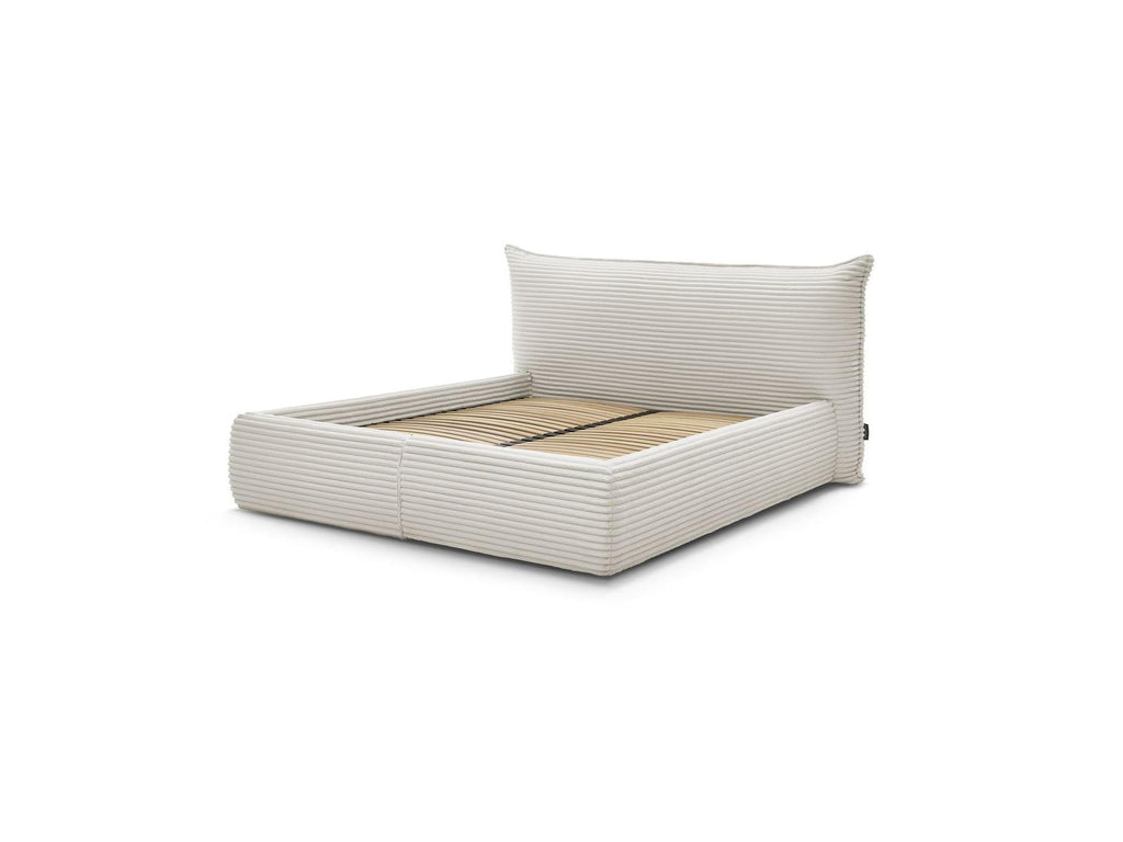 Jade - Cama con arcón con cabecero efecto almohada - Pana gruesa suave