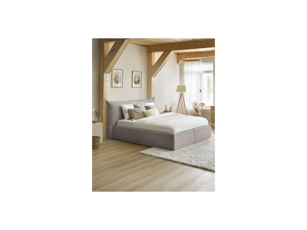 Jade - Cama con arcón con cabecero efecto almohada - Pana gruesa suave