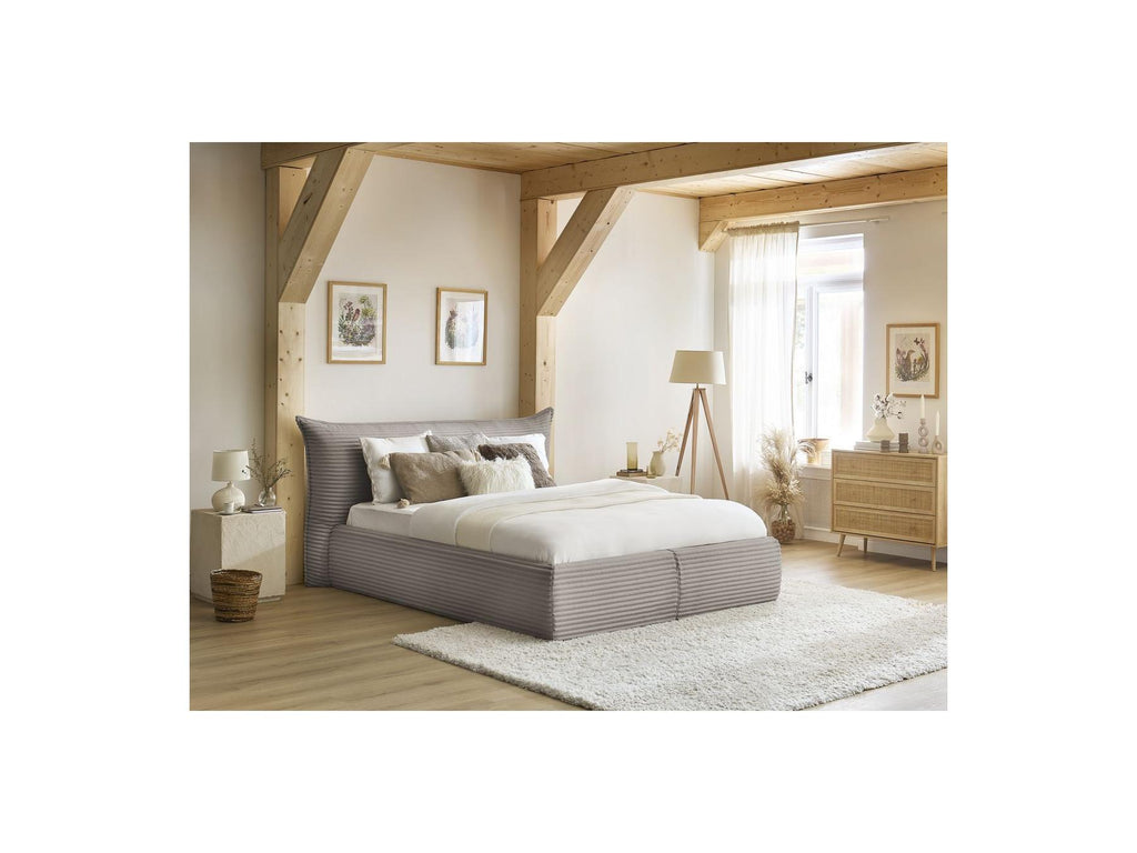 Jade - Cama con arcón con cabecero efecto almohada - Pana gruesa suave