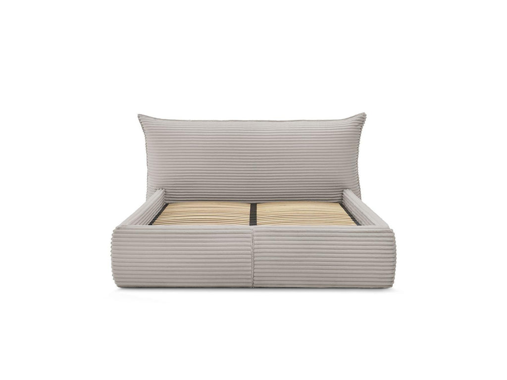 Jade - Cama con arcón con cabecero efecto almohada - Pana gruesa suave